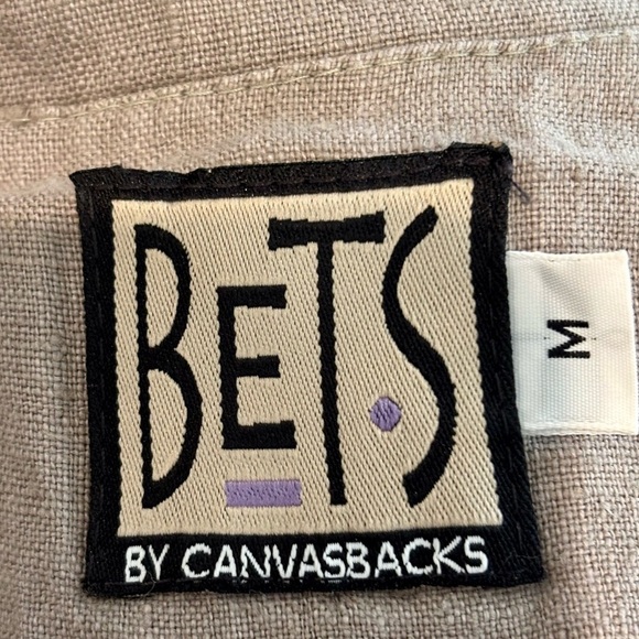 BETS by Canvasbacks Taupe Black 4 Wood Button Bird Fish Linen Boxy Jacket Medium - Picture 7 of 7